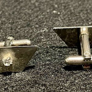 Silver Diamond Shaped Cuff Links with Faux Diamond